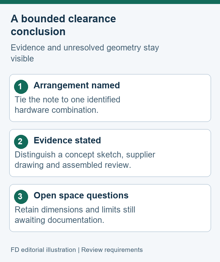 Editorial clearance record separating arrangement identity, evidence type and unresolved geometry