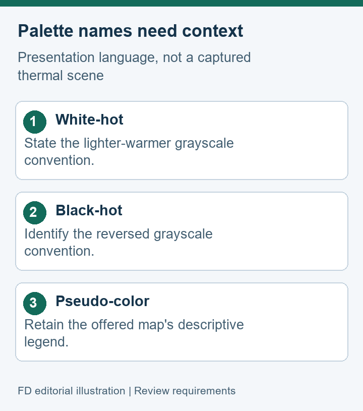Editorial definitions of white-hot, black-hot and pseudo-color presentation without thermal imagery