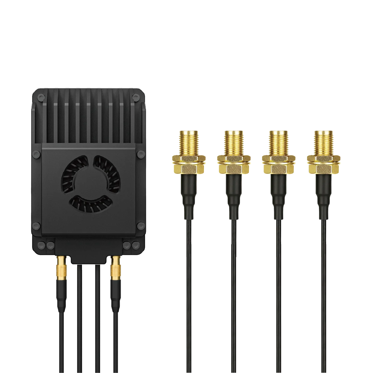 SIYI UniRC 7 Pro air-unit illustration with cooling housing and antenna connection leads