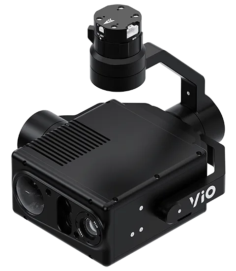 Angled view of the Gremsy VIO F1 camera housing, gimbal arm and top connector