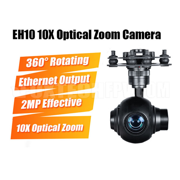 Front view of the EH10 camera and upper mount with original Foxtech feature labels